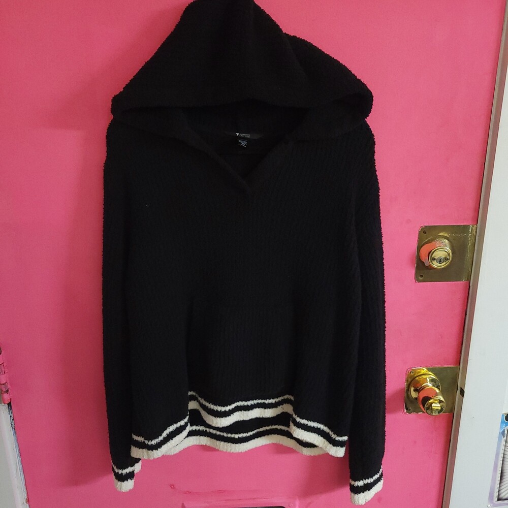 Victoria's Secret On Point Large Black Polyester Hoodie Striped Hem